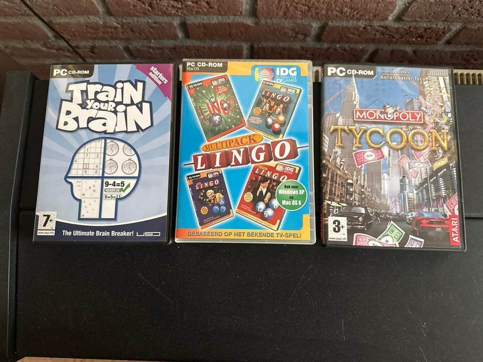 PC CD-ROM Spellen: Train Your Brain, Lingo, Monopoly Tycoon, Puzzel en Educatief, Gebruikt, 1 speler, Ophalen of Verzenden