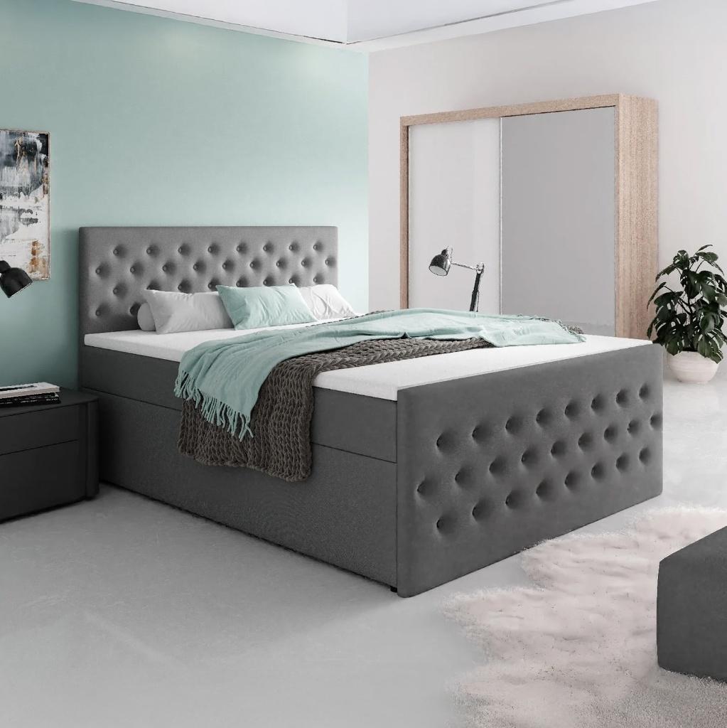 OP=OP Opberg boxspring 160 x 200 Antraciet - Incl. Voetbord, Huis en Inrichting, Slaapkamer | Boxsprings, Delux knopen, Ophalen of Verzenden