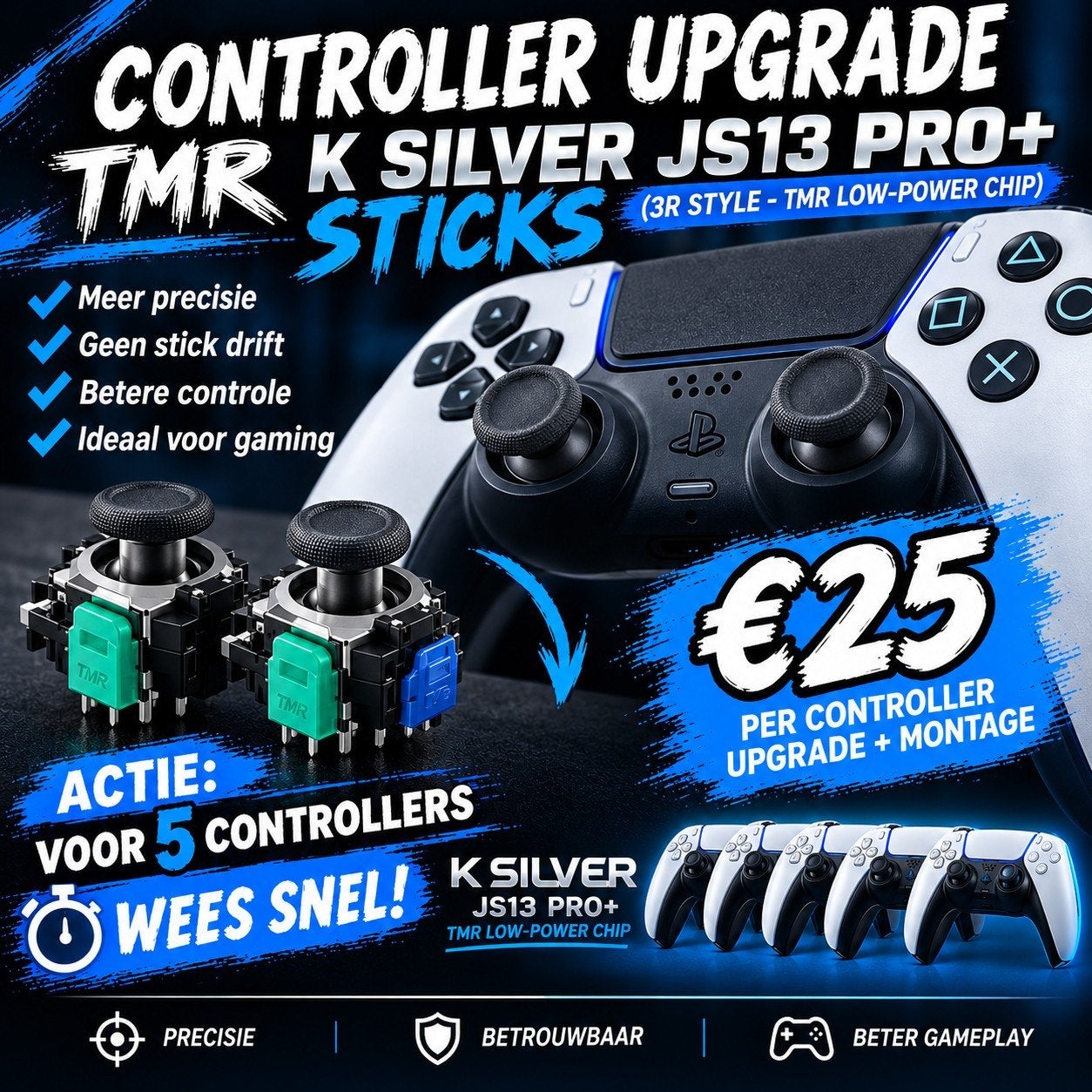 Actie! TMR K Silver JS13 Pro+ Controller Upgrade Sticks, Ophalen of Verzenden, Nieuw, Overige controllers, PlayStation 5