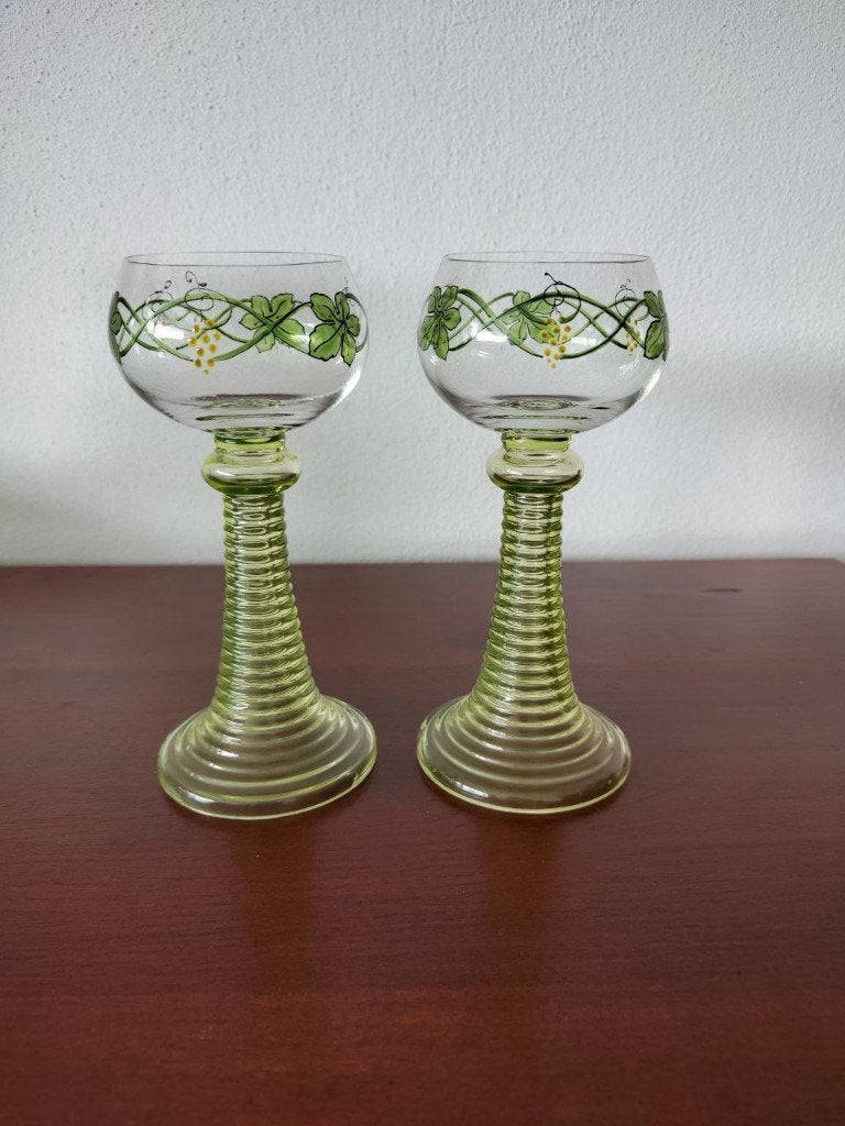 2 Hand Beschilderde Elzas/ Moezel Wijnglazen, Ophalen of Verzenden