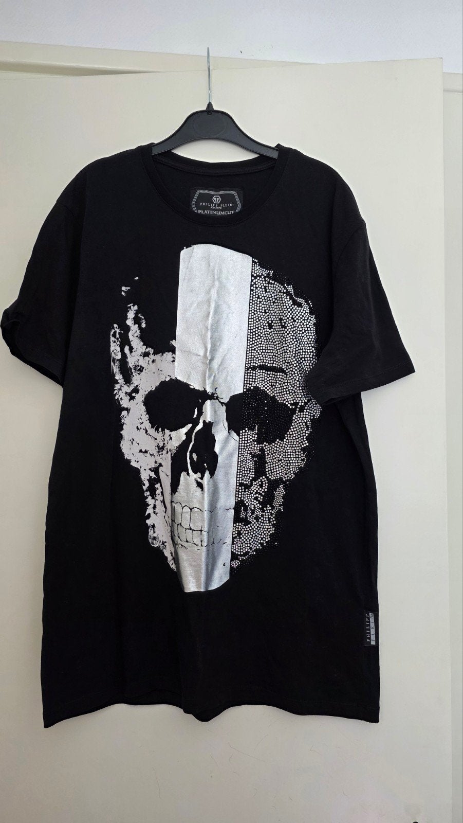 Philipp Plein Platinum Cut T-shirt met doodshoofdprint, Zwart, Overige maten, Ophalen of Verzenden, Zo goed als nieuw