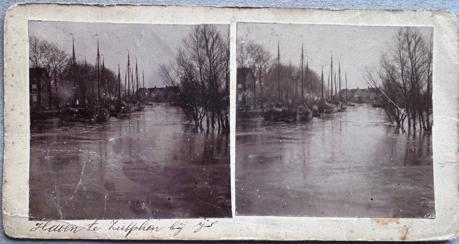Stereofoto Zutphen Haven bij IJs, Verzamelen, Gebruikt, Foto, Ophalen of Verzenden, Voor 1940
