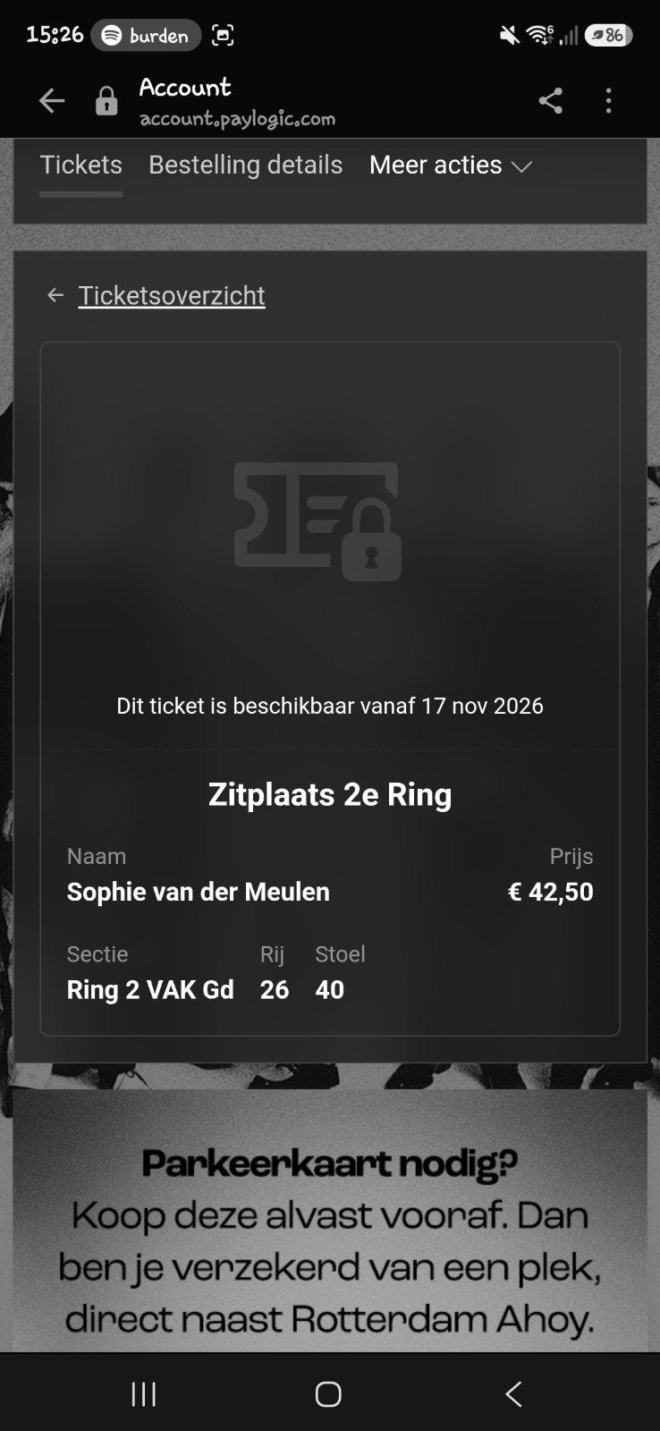 ticket Di rect 21 november, Eén persoon