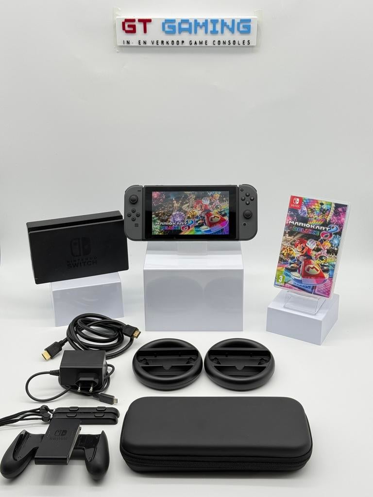 NINTENDO SWITCH NIEUW MODEL 2023 V2 MARIO KART+STUURTJES, Spelcomputers en Games, Spelcomputers | Nintendo Switch, Zo goed als nieuw