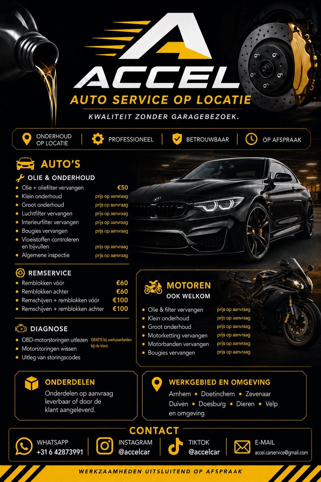 Auto onderhoud op locatie | Remmen | Olie | Diagnose, Ophalen of Verzenden