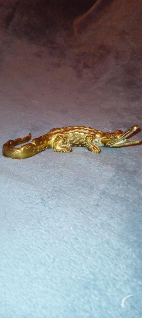 Zwaar massief koperen krokodil beeldje, Antiek en Kunst, Ophalen, Koper