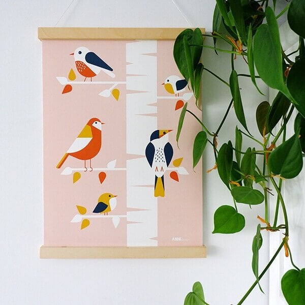 Kinderposter Poster Vogels Boom Oud Roze ANNIdesign, Info@annidesign.nl, Nieuw, Ophalen of Verzenden, Hans Andreussingel 15 2652 GA Berkel en Rodenrijs