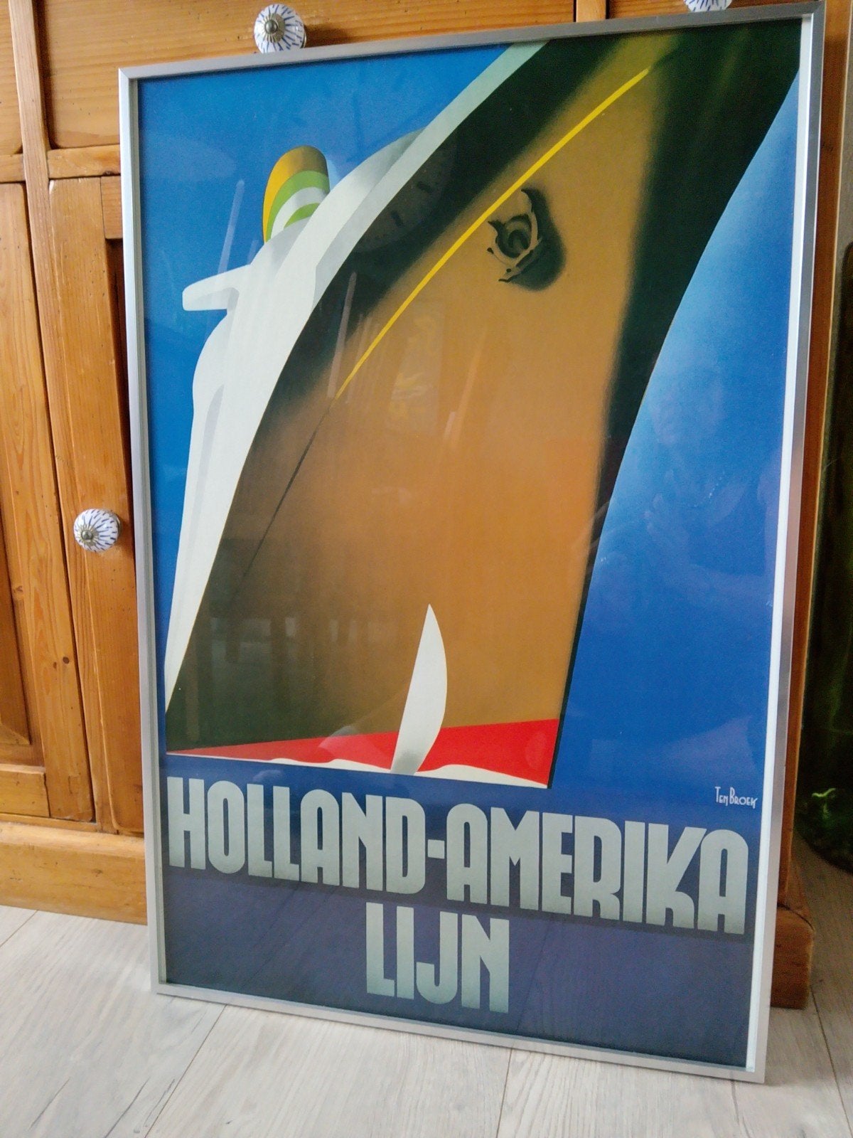 Vintage Holland-Amerika Lijn Poster met Lijst, Verzamelen, Posters, Ophalen, A1 t/m A3, Reclame, Rechthoekig Staand
