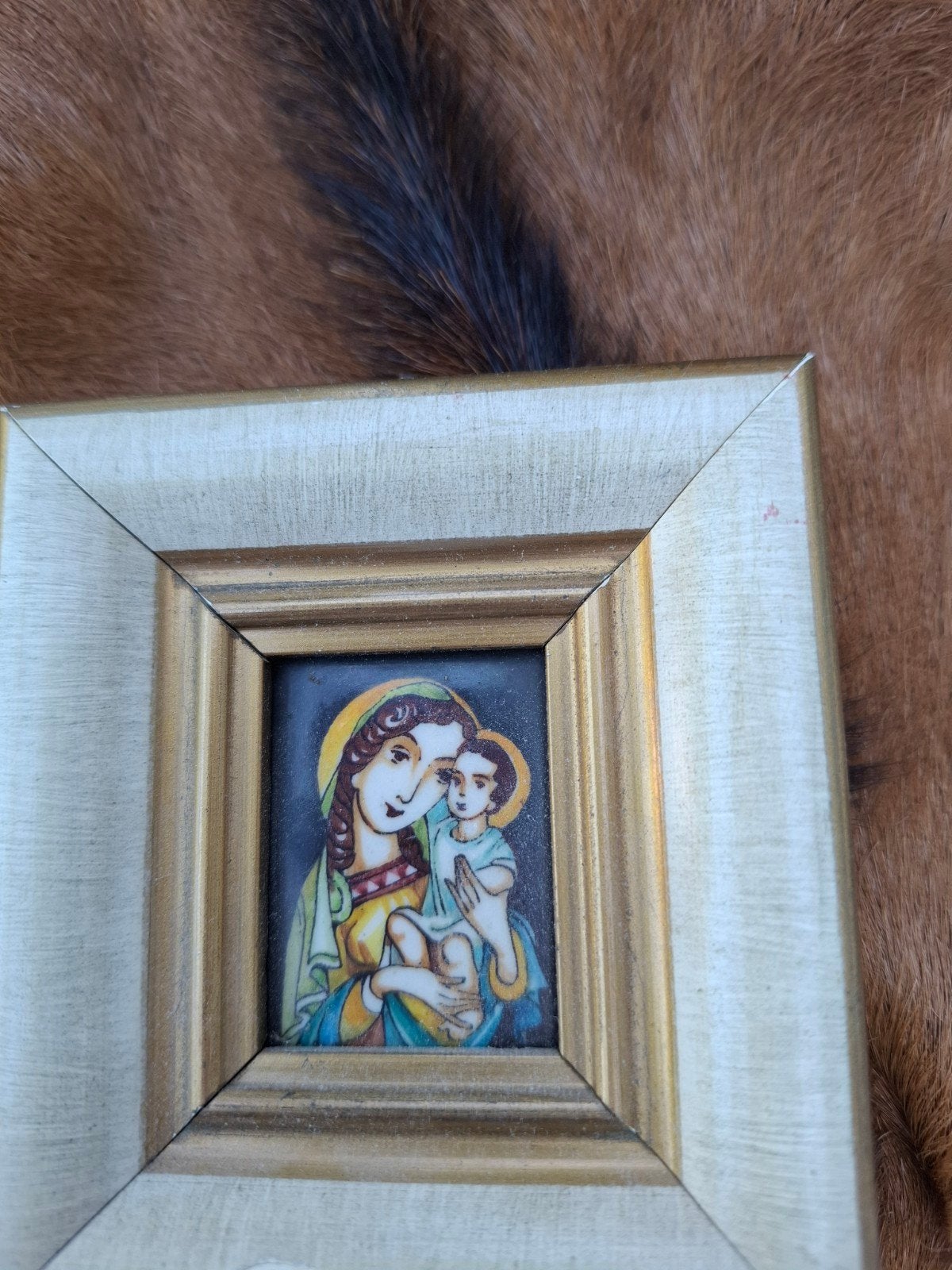Antiek miniatuur schilderij Maria met kindje Jezus, Ophalen of Verzenden