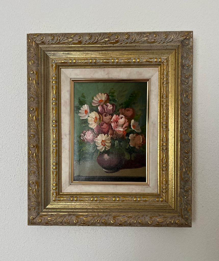 Leuk bloemenschilderijtje in een mooie lijst., Ophalen of Verzenden