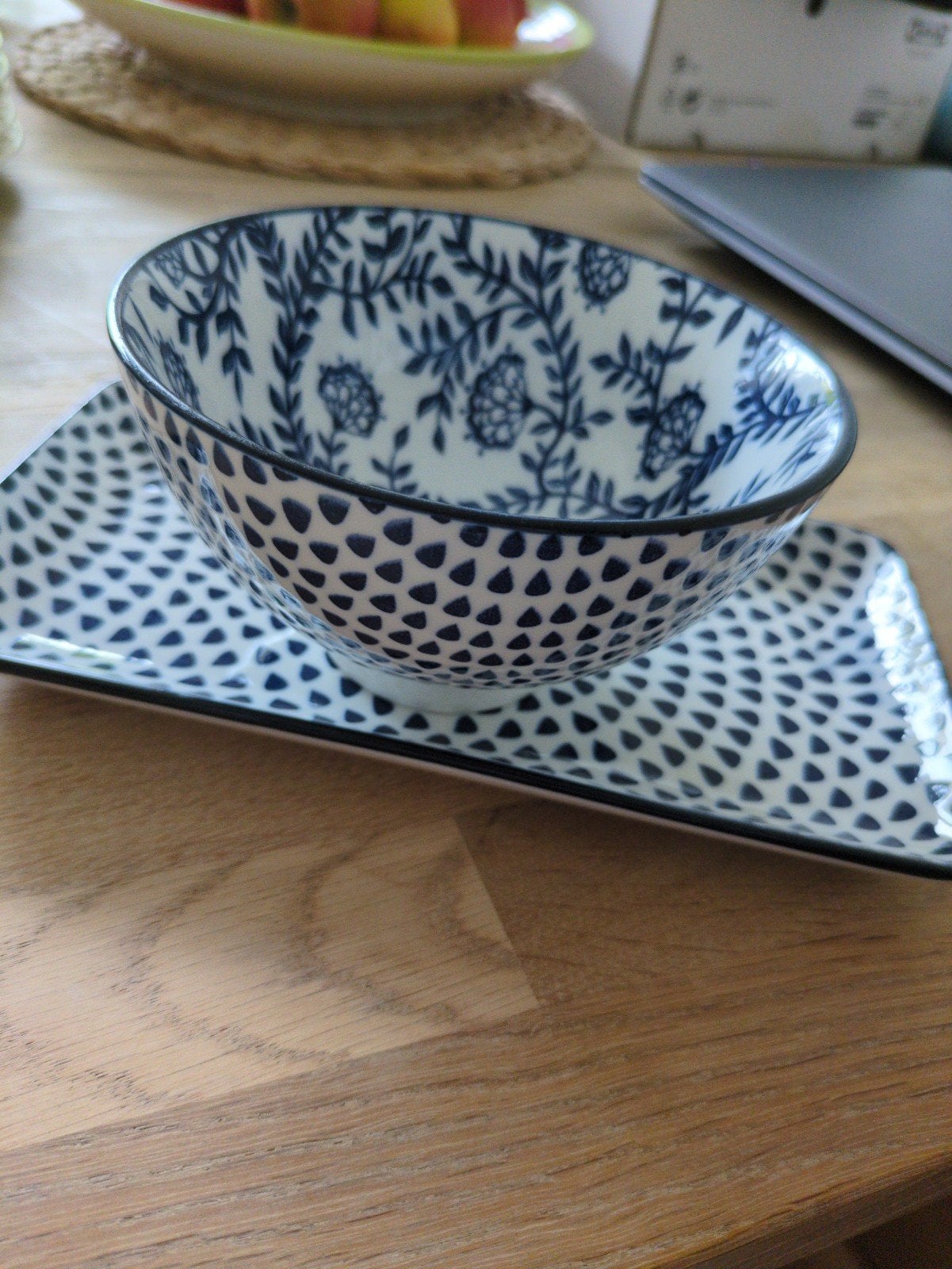 Gusta Serveerbord en Schaaltje - Blauw/Wit Patroon, Ophalen, Overige merken, Keramiek, Zo goed als nieuw