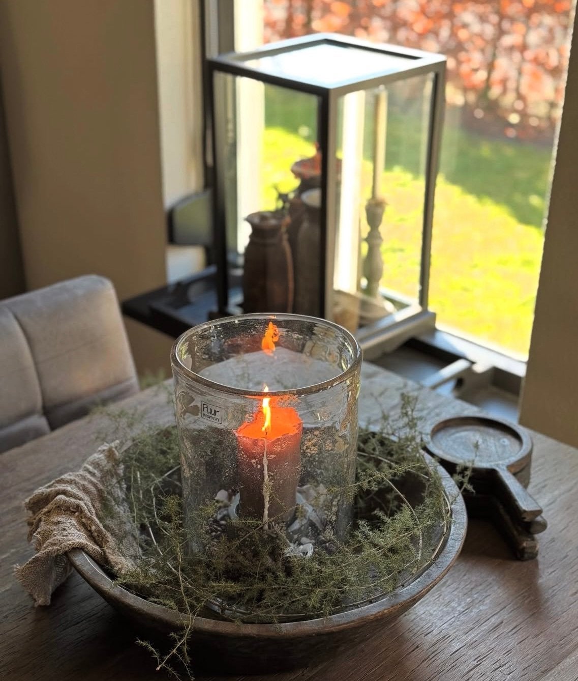 Puur wonen windlicht, Huis en Inrichting, Woonaccessoires | Kandelaars en Kaarsen, Ophalen, Zo goed als nieuw, Overige materialen
