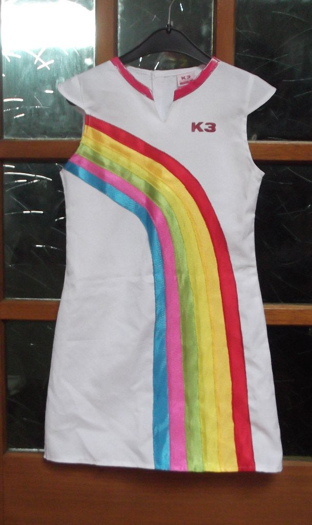K 3 Regenboog jurk mt 98 / 116, Kinderen en Baby's, Carnavalskleding en Verkleedspullen, Ophalen of Verzenden, Zo goed als nieuw