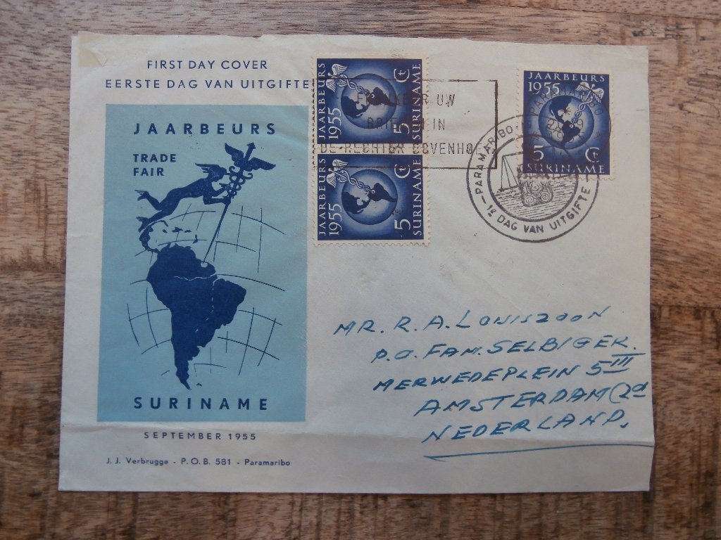 SURINAME 1955; FDC E-7VB, Verzenden, Beschreven, Rest van de wereld