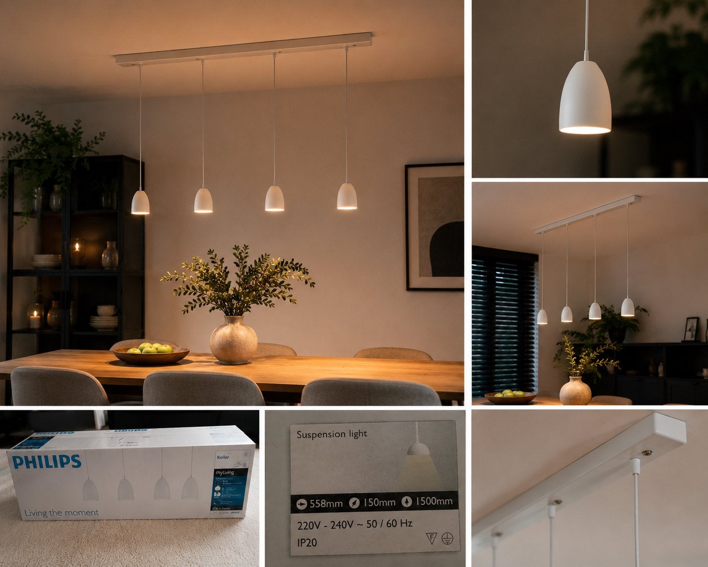 Philips myLiving Keller Hanglamp – 4-Lichts LED – Wit, Huis en Inrichting, Lampen | Spots, Ophalen of Verzenden, Zo goed als nieuw