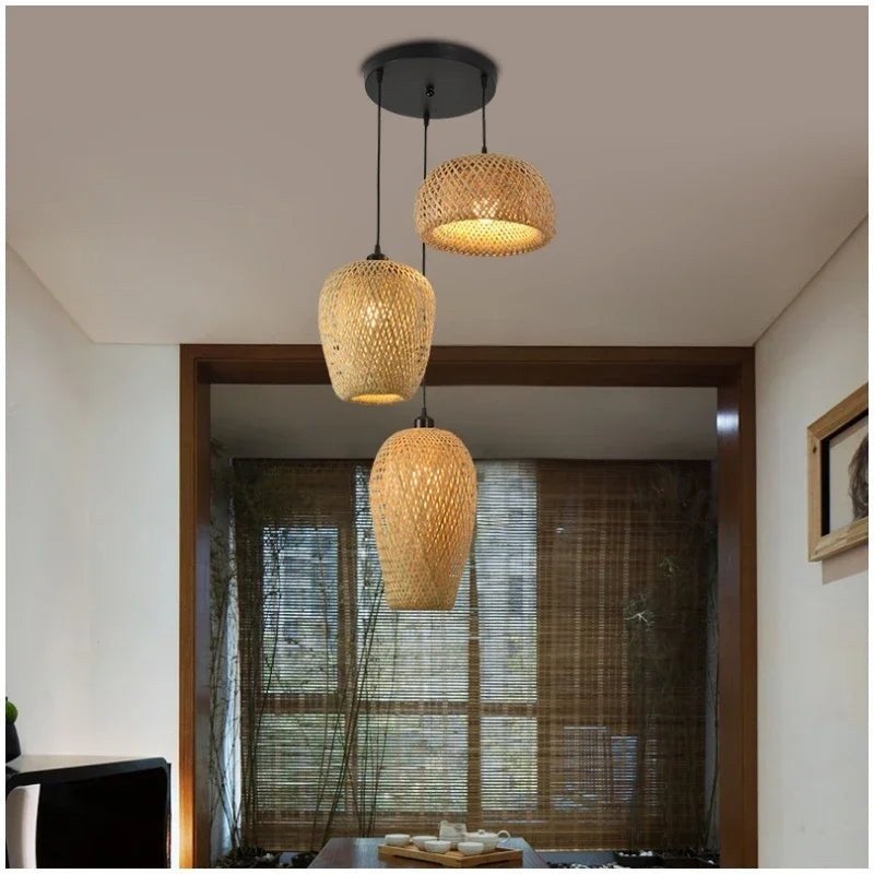 Rotan Hanglamp Set van 3 - Bamboe Stijl, Ophalen, Boho, Natuurlijk materiaal, Nieuw