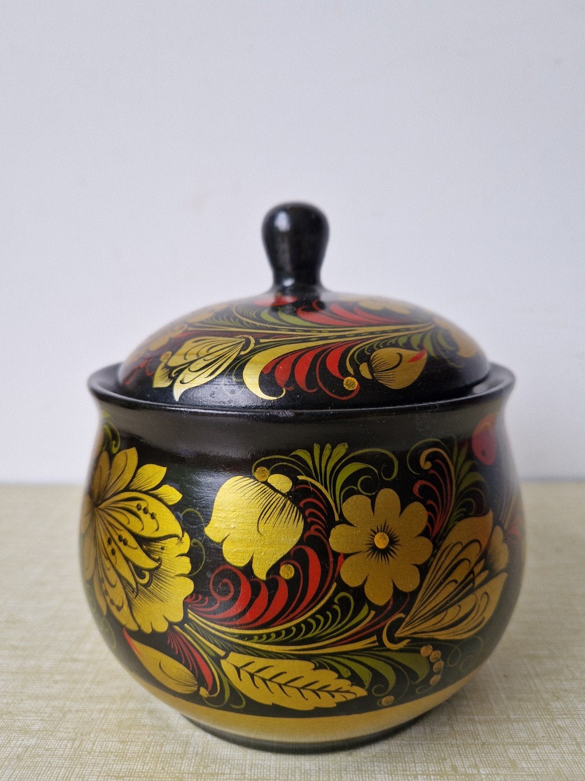 Vintage khokhloma honing dekselpot russische folklore, Ophalen of Verzenden