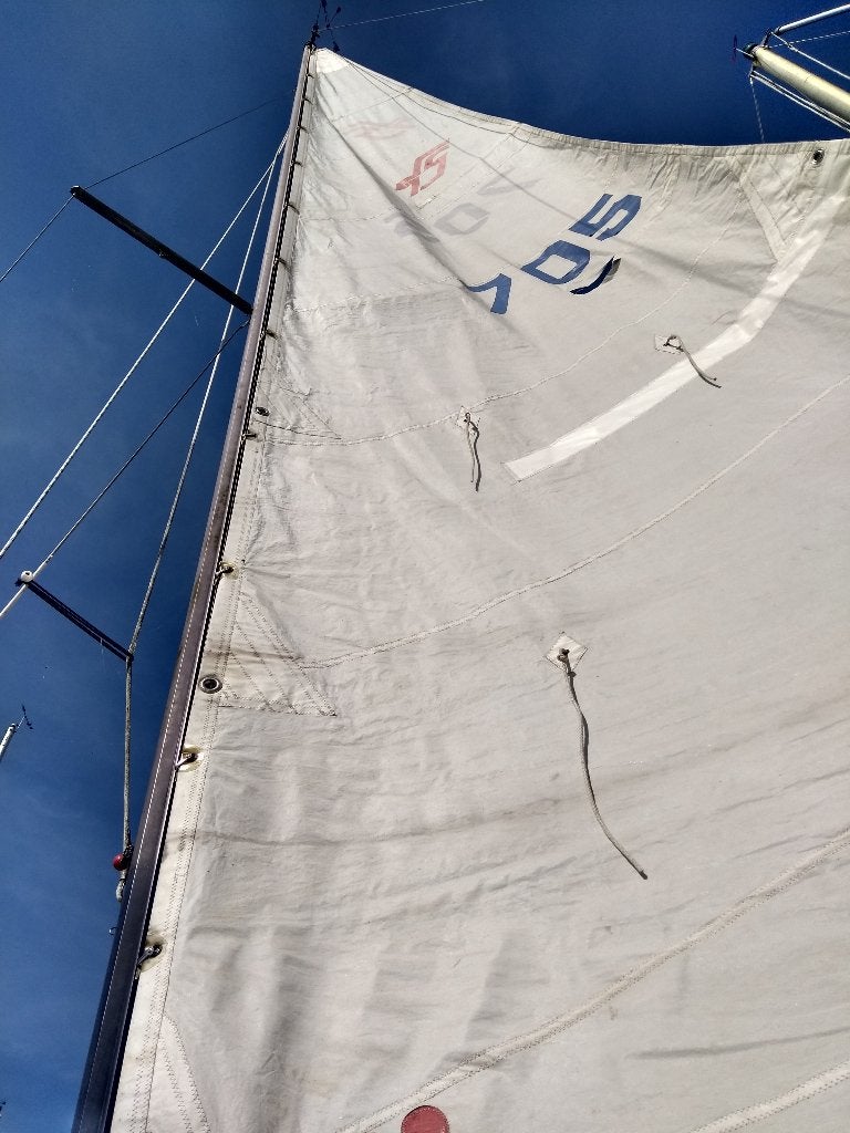 Grootzeil Friendship 22 met scheur bij zeillat, 6 meter of meer, Gebruikt, Ophalen of Verzenden, Minder dan 15 m²