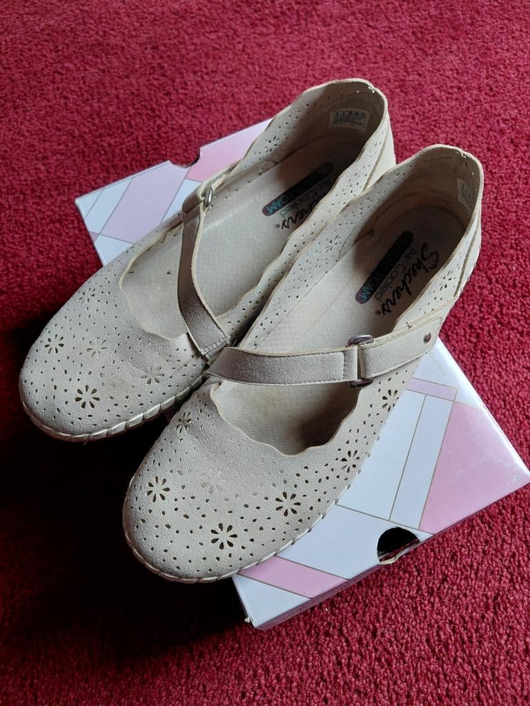 Skechers Air Cooled Ballerina Instappers Klittenband Maat 39, Skechers, Beige, Gedragen, Ballerina's