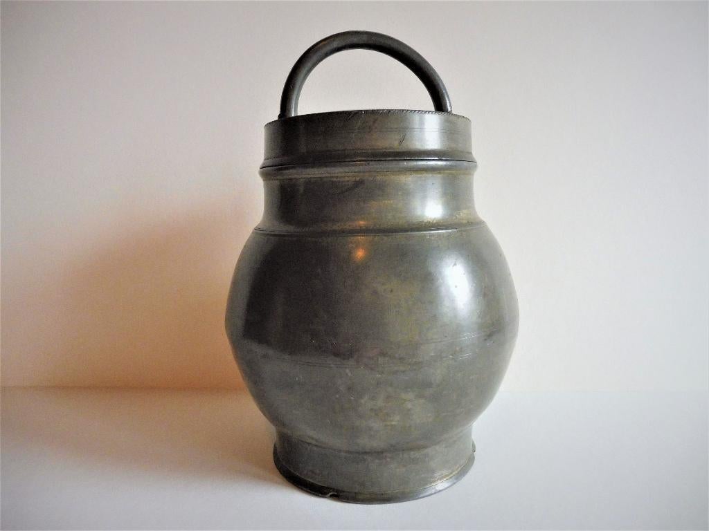 Tinnen gortpot / bouillon pot medicinaal 1875 1900 veldfles, Antiek en Kunst, Ophalen of Verzenden