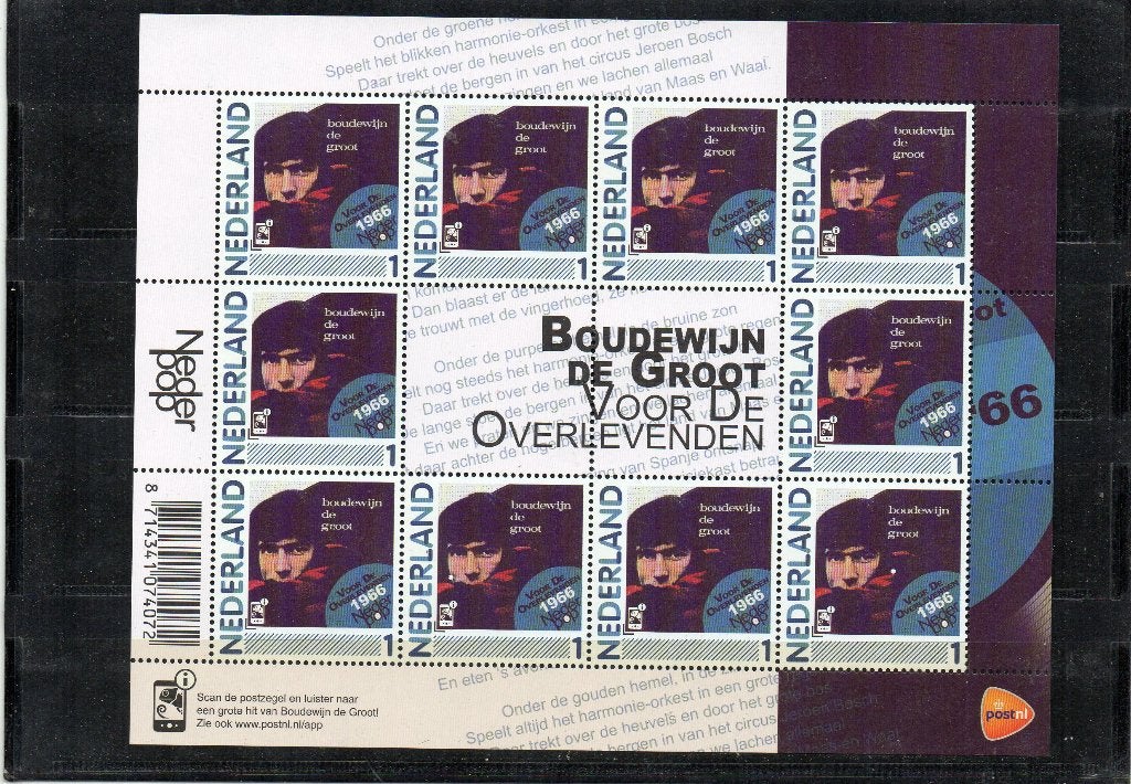 NVPH 2791-AB-6 Postfris Nederpop Boudewijn de Groot 2011, Ophalen of Verzenden, Na 1940, Postfris