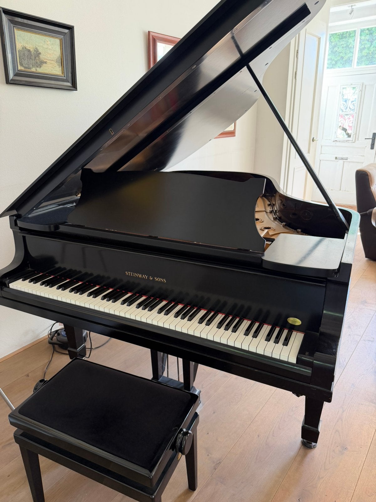 Steinway & Sons vleugel, Ophalen, Gebruikt, Zwart, Hoogglans