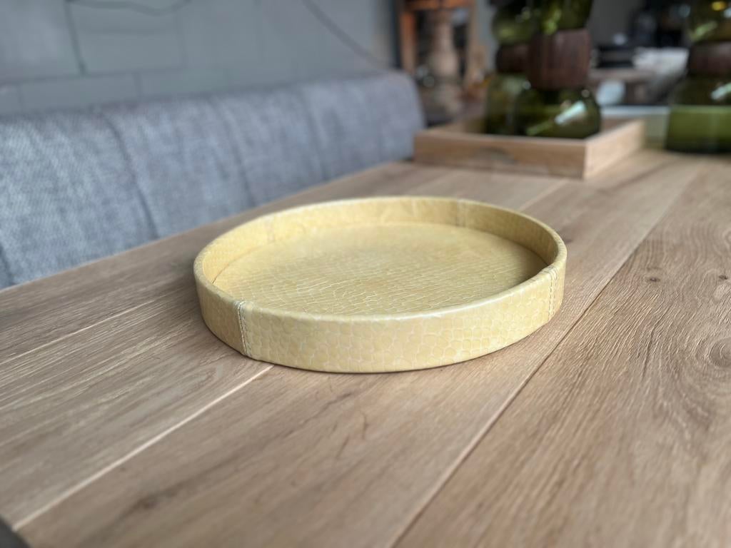 Dienblad geel leer 40cm doorsnede, Ophalen, Nieuw, Rond, Overige materialen