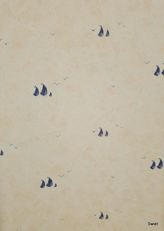 12838 Vinyl bootjes behang in zachte crème blauwe zeiltjes, Ophalen of Verzenden, Blauw