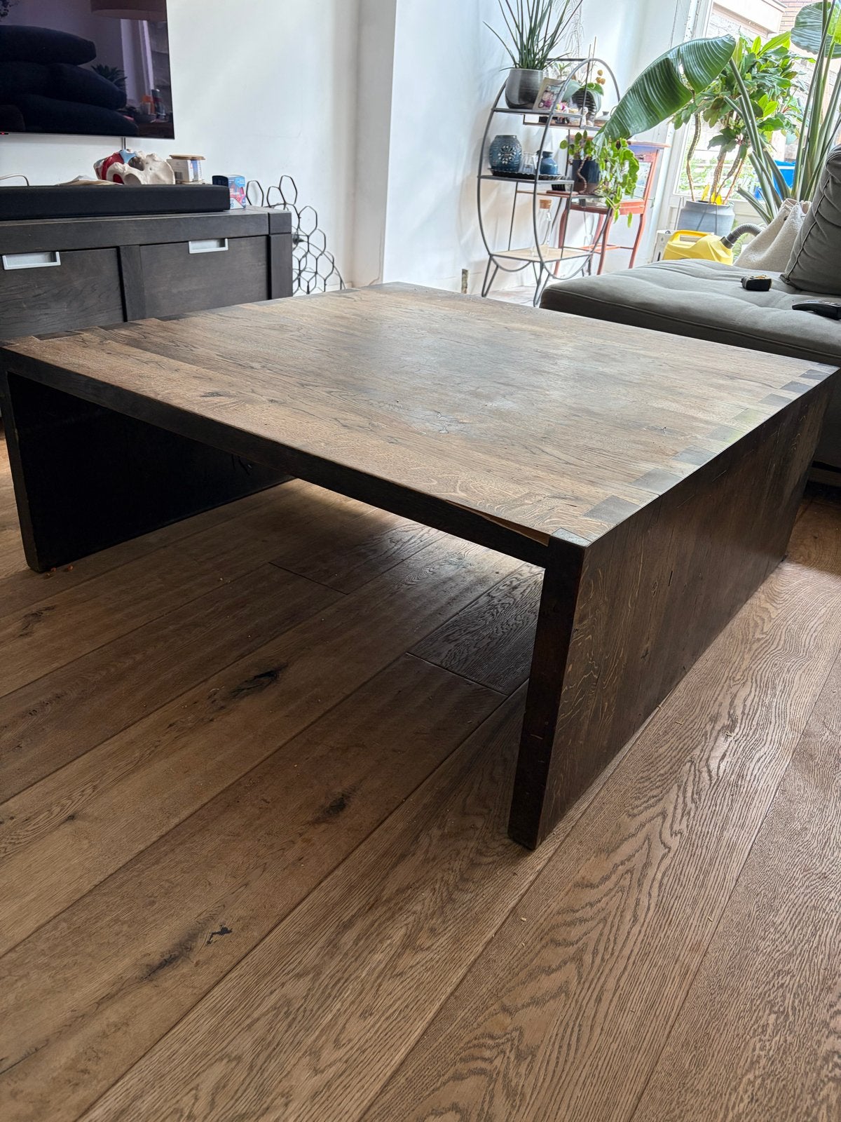 Stevige Salontafel Acacia Hout Donker Bruin 105x105x40cm, Ophalen, Gebruikt, Vierkant, 5 – 50
