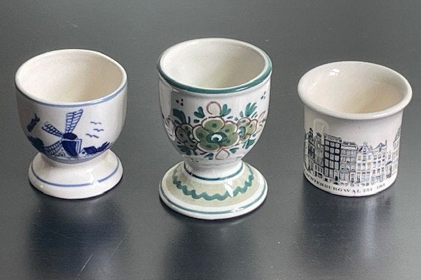 3 eierdoppen: Delfts blauw, Delfts groen, A'dam grachten, Ophalen of Verzenden