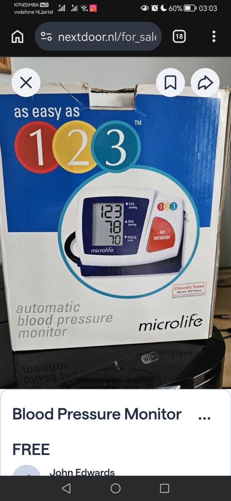 Microlife Automatische Bloeddrukmeter - Zo goed als nieuw, Ophalen of Verzenden, Nieuw, Overige typen