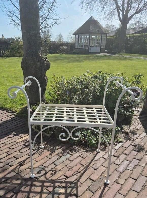 Wit frans smeedijzeren bankje, bijzettafel, butlertray, Ophalen of Verzenden, Nieuw