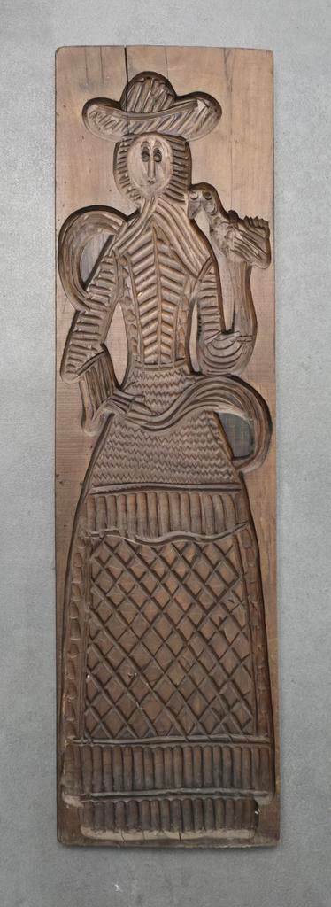 Antieke houten speculaasplank - 100cm hoog  Vrouw met vogel, Ophalen