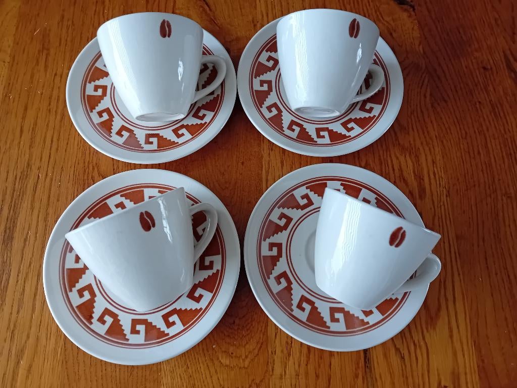 4 koffie kop en schotel FAIR TRADE NIEUW! Retro, Nieuw, Ophalen of Verzenden, Overige stijlen, Kop(pen) en/of Schotel(s)