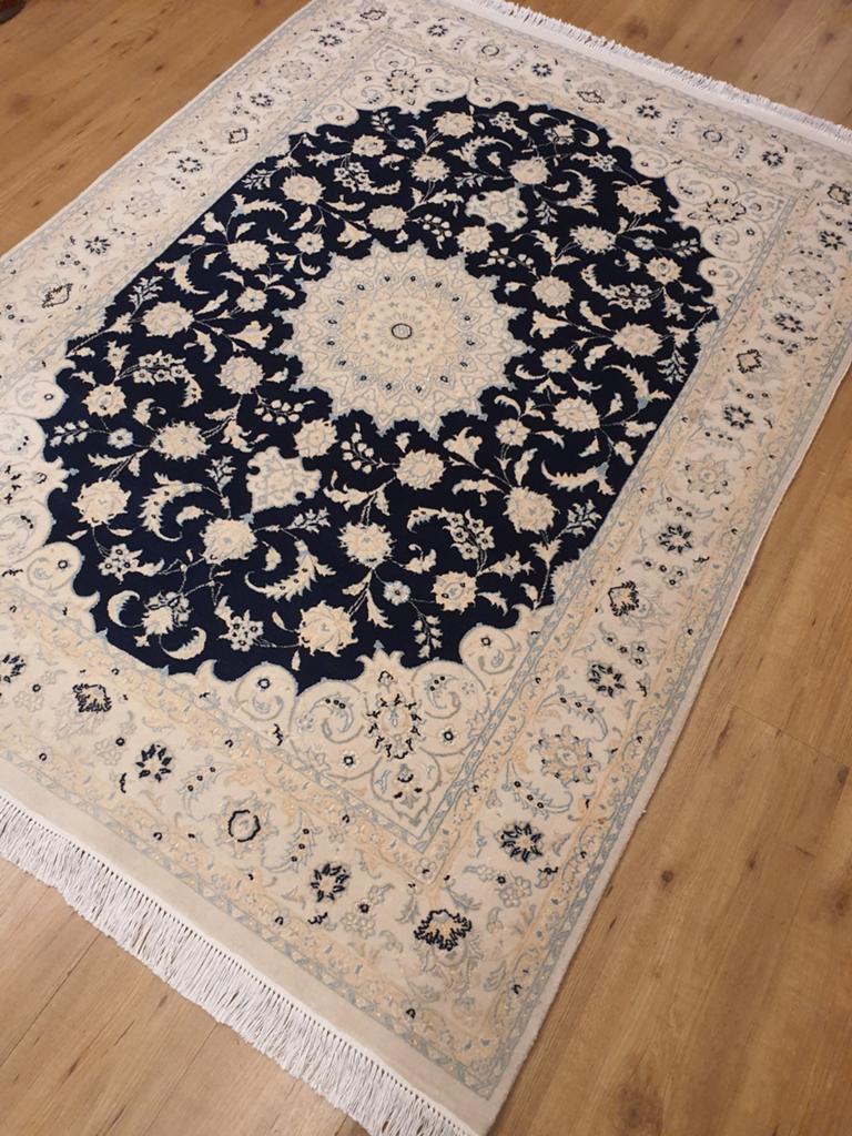 Vintage handgeknoopt perzisch tapijt nain 215x148, Tweedehands, 100 tot 150 cm, Perzisch, 200 cm of meer