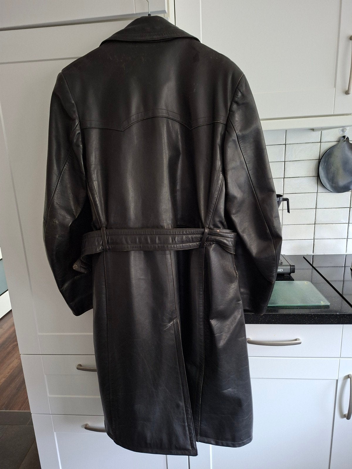 Vintage lange leren jas, Ophalen, Maat 56/58 (XL), Bruin