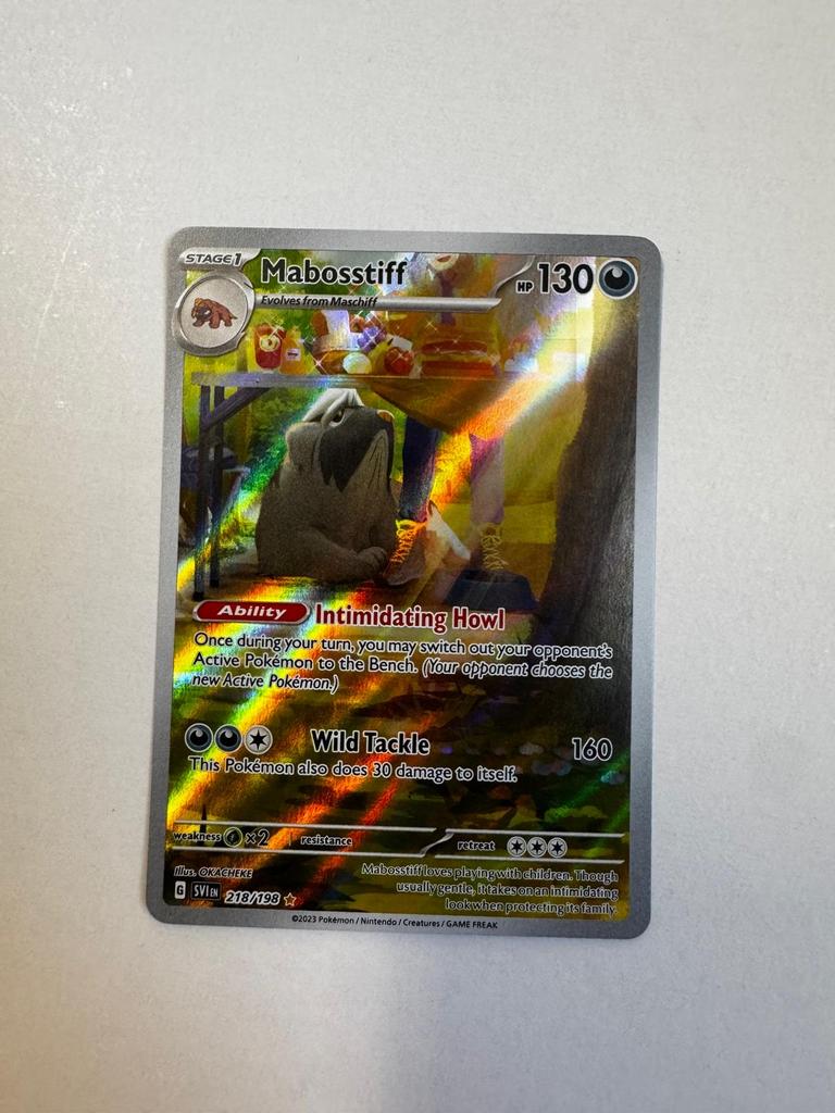 Mabosstiff 218/198 SV: Scarlet&Violet Full Art Secret Rare, Ophalen of Verzenden, Zo goed als nieuw, Losse kaart, Foil