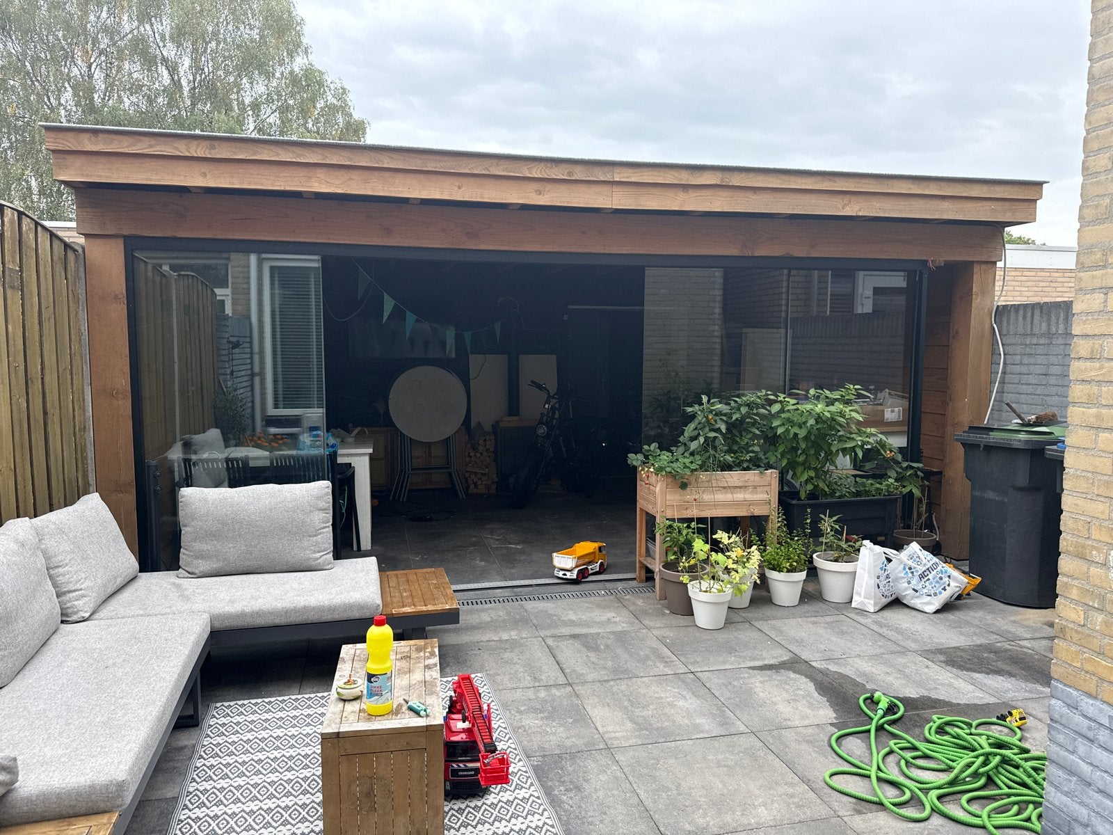 Douglas Houten Overkapping 5.9x3.8x2.6m met glazen schuifdeu, Tuin en Terras, Ophalen, Gebruikt, H, Veranda