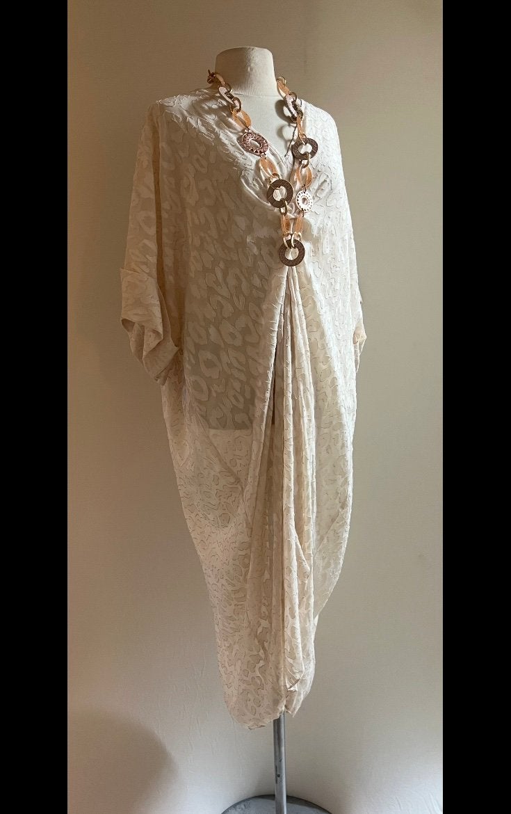 H&M Strandjurk Kimono creme/goud maat M -onesize, Kleding | Dames, Maat 38/40 (M), Verzenden, Beige, Zo goed als nieuw