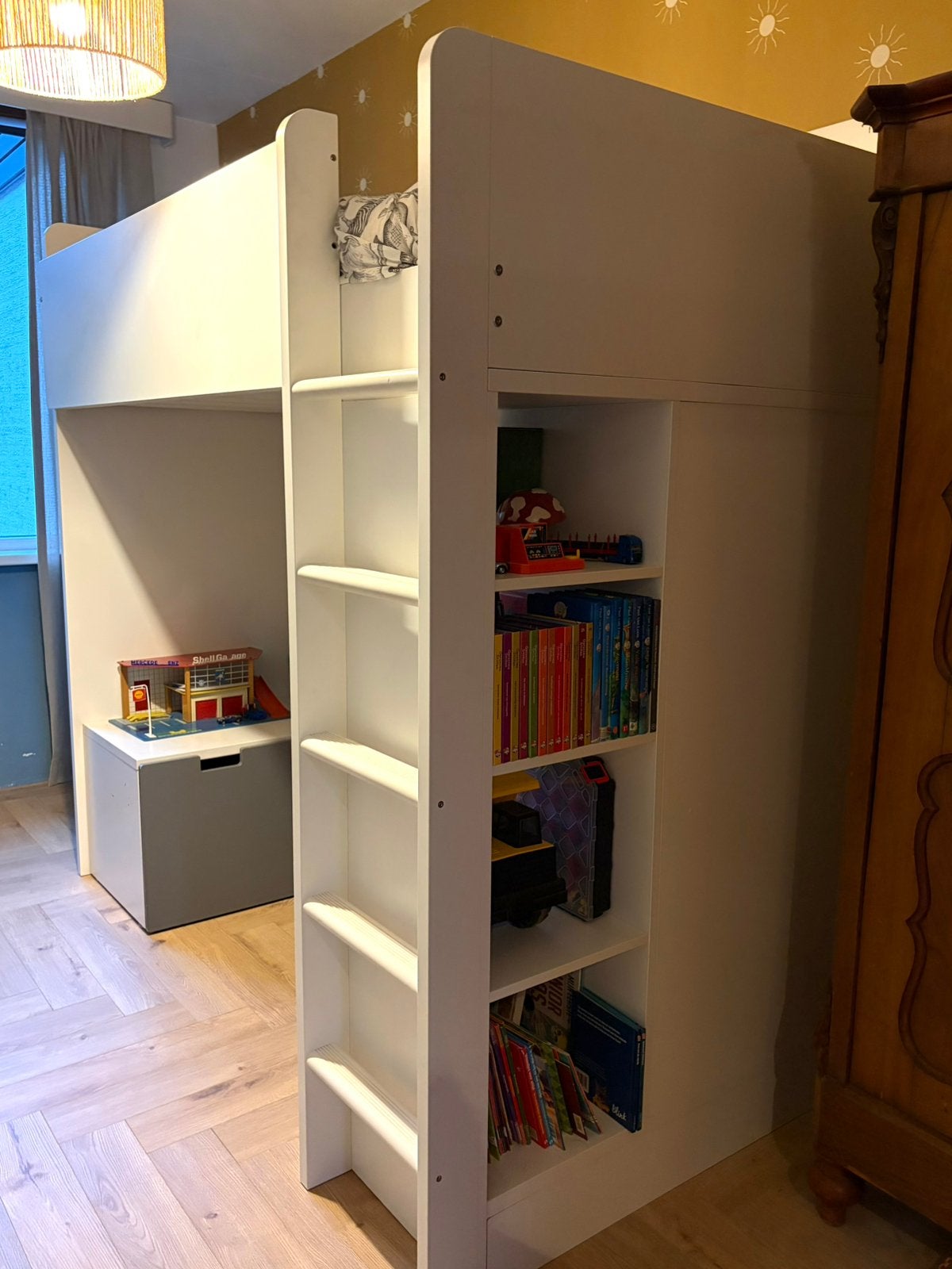 IKEA SMÅSTAD hoogslaper met ingebouwde kast – wit, Ophalen, Gebruikt, Eenpersoons, 200 cm