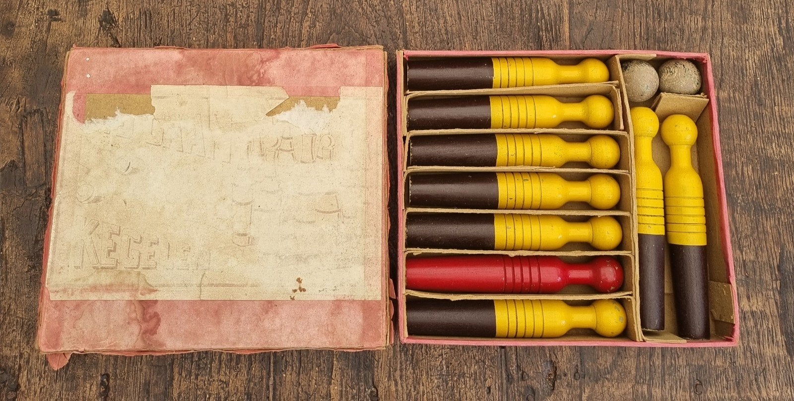 Vintage Houten Kegelspel – Compleet in Doos (Kegels 20 cm!), Antiek en Kunst, Ophalen of Verzenden