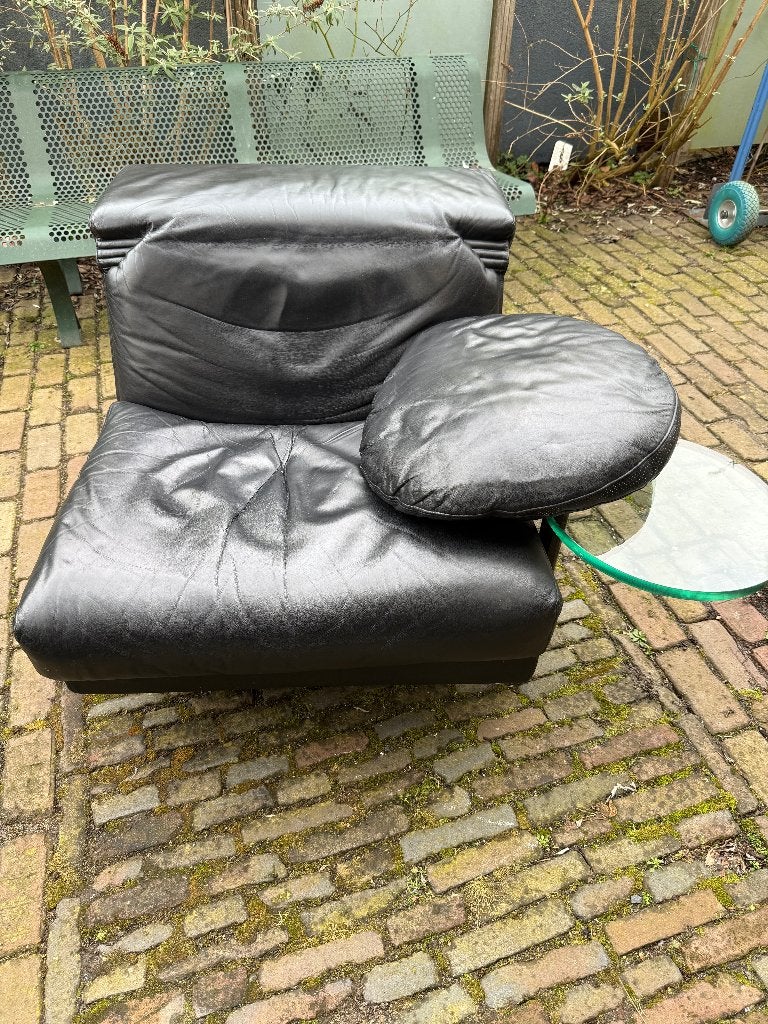 Arca fauteuil Paolo Piva voor B&B Italia zwart leer, Huis en Inrichting, Ophalen, Gebruikt, 75 tot 100 cm, Leer