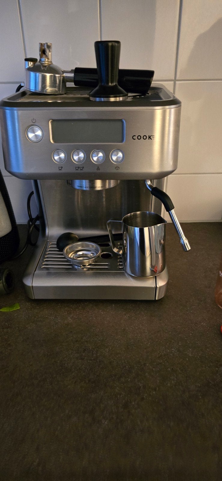 Cookit Piston Espressomachine met Melkopschuimer, Gebruikt, Espresso apparaat, Gemalen koffie, 2 tot 4 kopjes