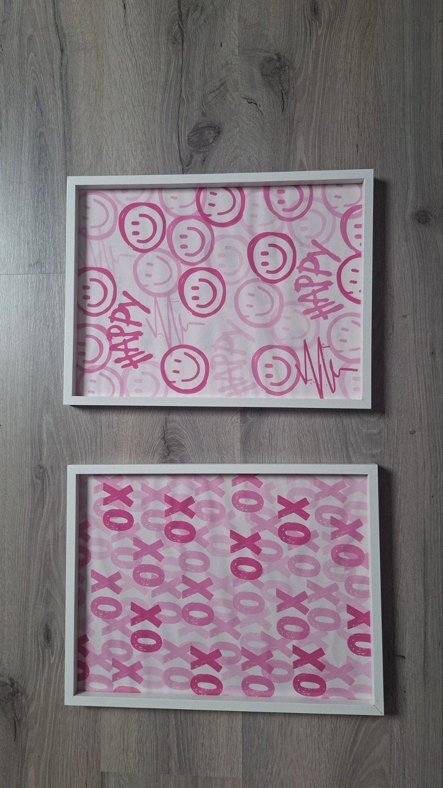 Set van 2 ingelijste prints: Happy Smileys & XOXO, Ophalen, Minder dan 50 cm, 5 – 50, Print