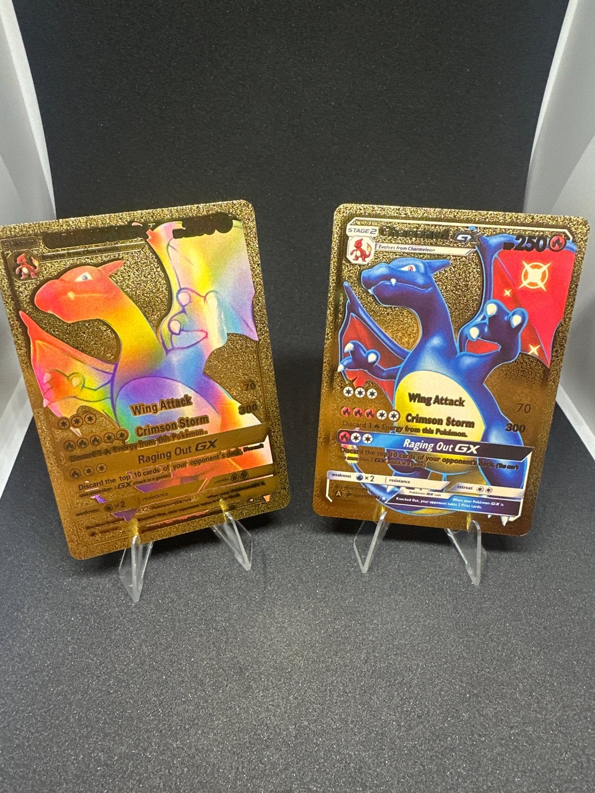2x Gouden Charizard GX Pokémon Kaarten - Rainbow & Shiny, Ophalen of Verzenden, Zo goed als nieuw, Meerdere kaarten, Foil