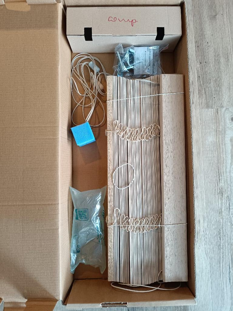 Nieuw: houten jaloezie 50 mm 54.2x162 (BxH) Naturel Abachi, Ophalen, Nieuw, 50 tot 100 cm, Bruin