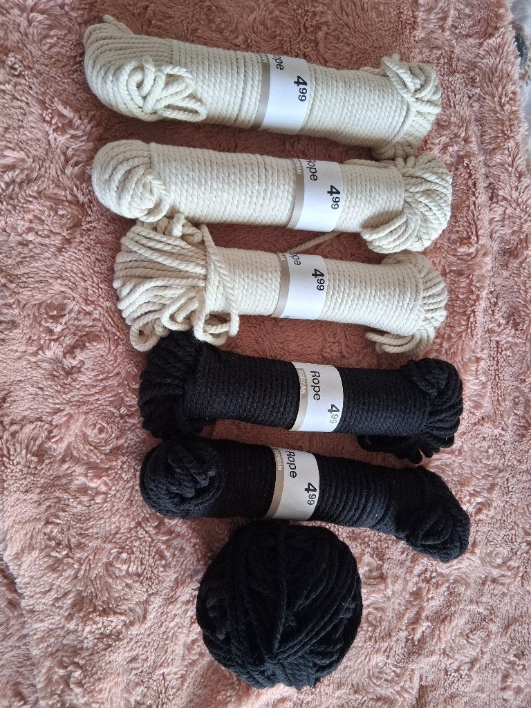 Macramé touw - 6 rollen (3x wit, 3x zwart), Ophalen of Verzenden, Nieuw