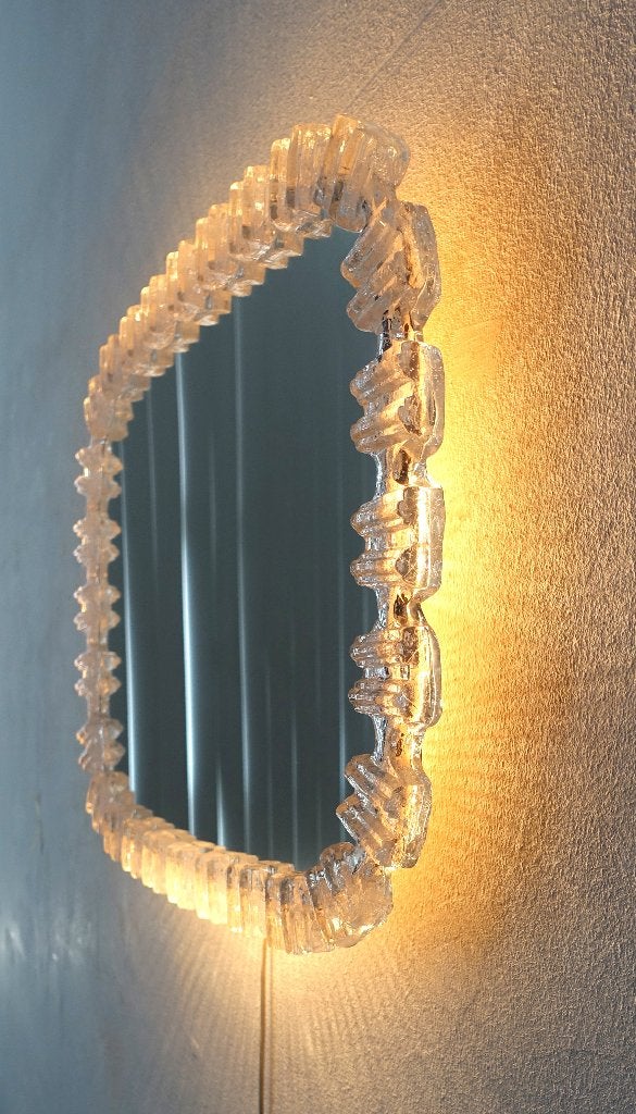 Vintage spiegel ijsglas verlicht acryl Honsel Leuchten 70's, Huis en Inrichting, Gebruikt, Ophalen of Verzenden, Minder dan 100 cm