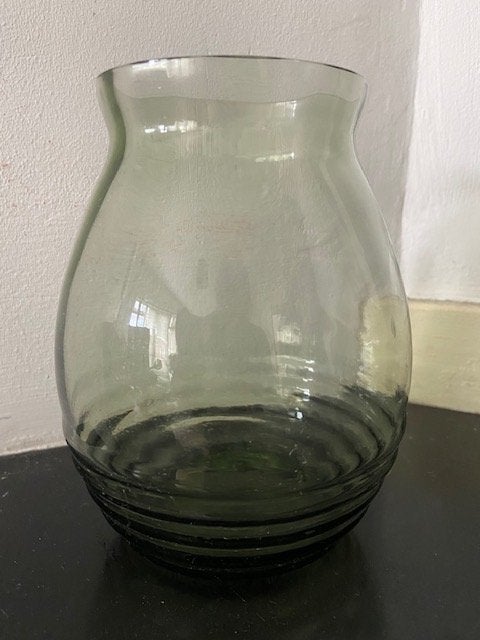 Copier groen glazen vaas hoogte 15 diameter 12 cm, Antiek en Kunst, Antiek | Vazen, Ophalen of Verzenden