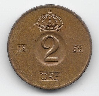 Zweden 2 öre 1959 KM# 821, Verzenden, Overige landen, Losse munt